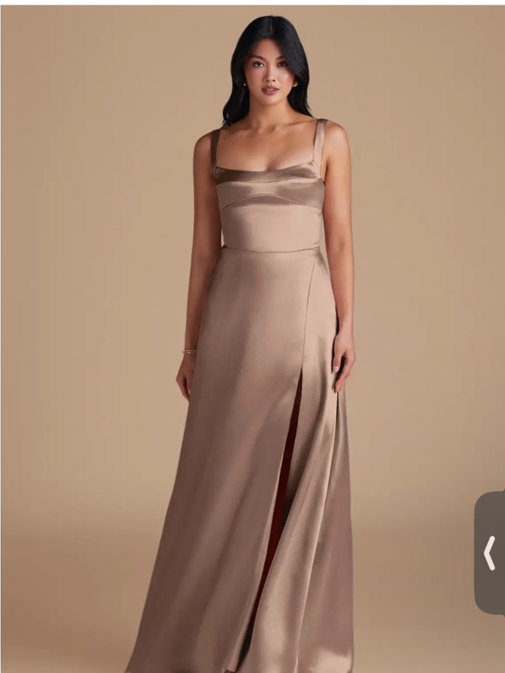 Azazie Metallic Satin Gown in Taupe